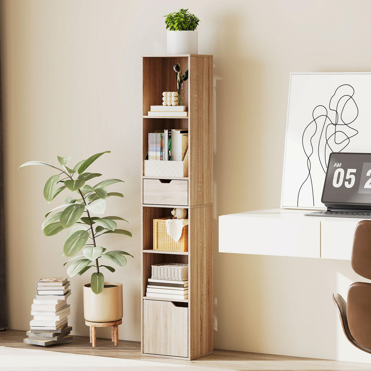BÜCHERREGAL 30/24/158 cm natur - Naturfarben, Karton (30/158/24cm)