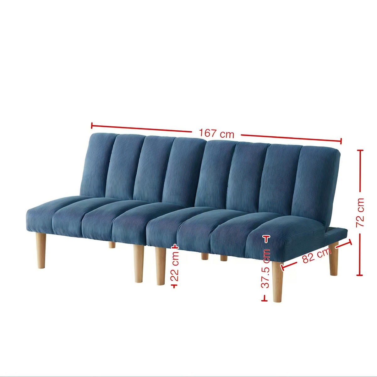 SCHLAFSOFA DE-35238 3-fach verstellbar Blau - Blau, Holzwerkstoff (82/72/167cm) - ComfortXL