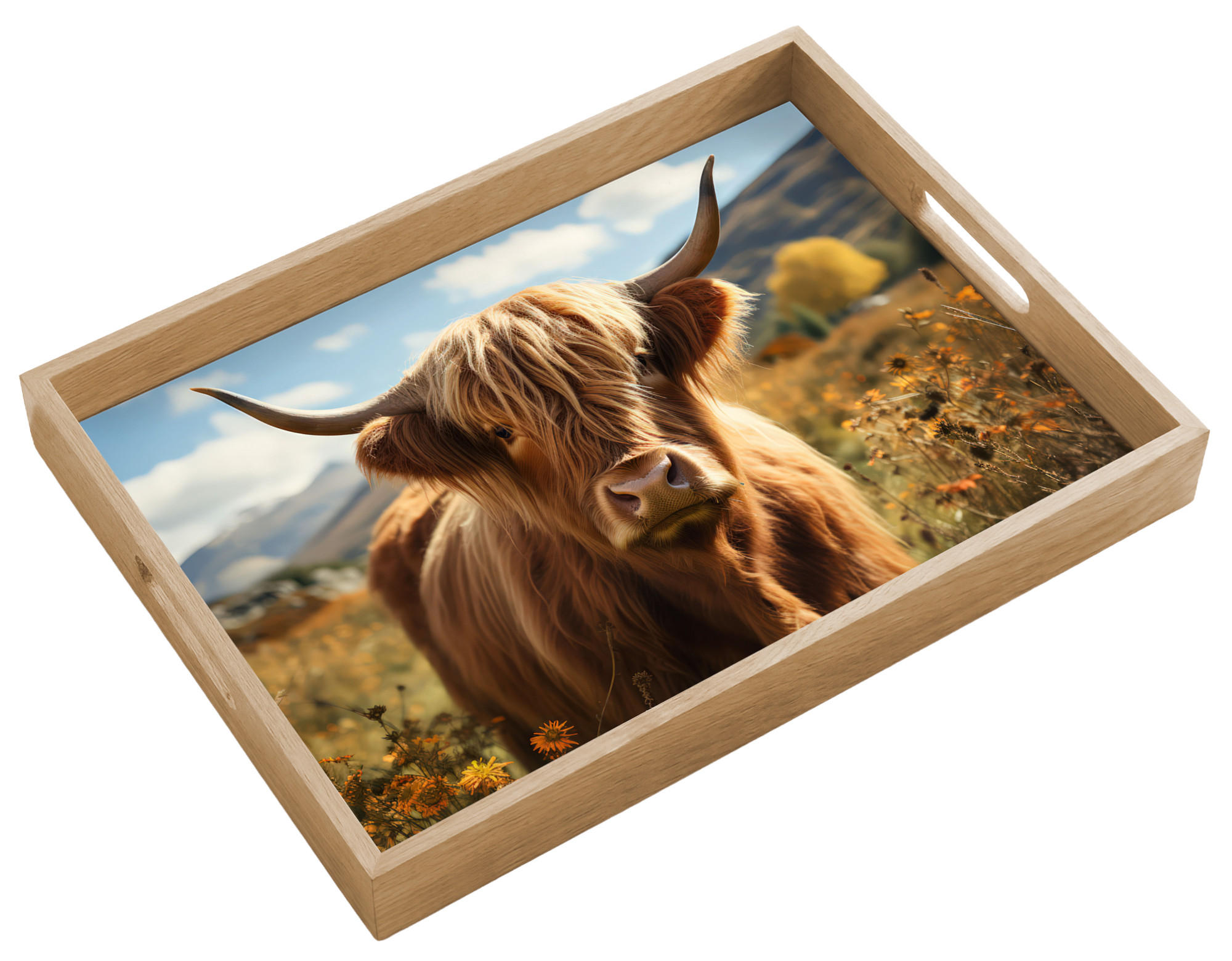 OnlyWow SERVÍROVACÍ PODNOS Skotský horal - Květiny - Rohy - Mraky 50x35 cm
