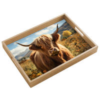 SERVÍROVACÍ PODNOS Skotský horal - Květiny - Rohy - Mraky 50x35 cm - hnědá, dřevo (50/5/5cm) - OnlyWow