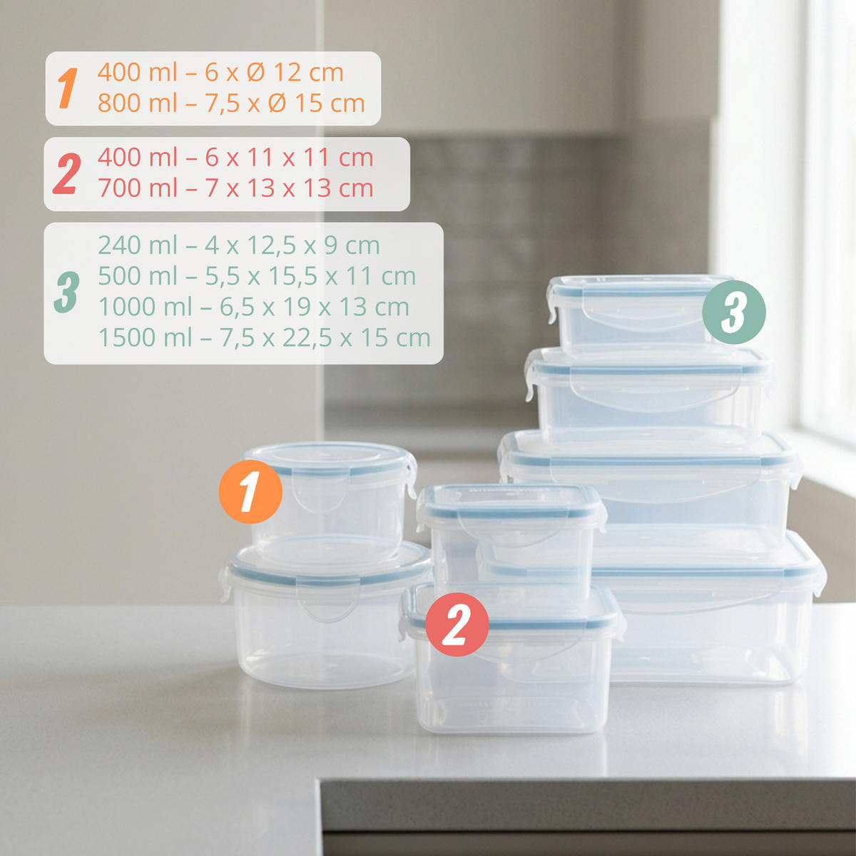 DÓZA Transparentní 8dílná-sada vzduchotěsná - průhledná, plast - Relaxdays