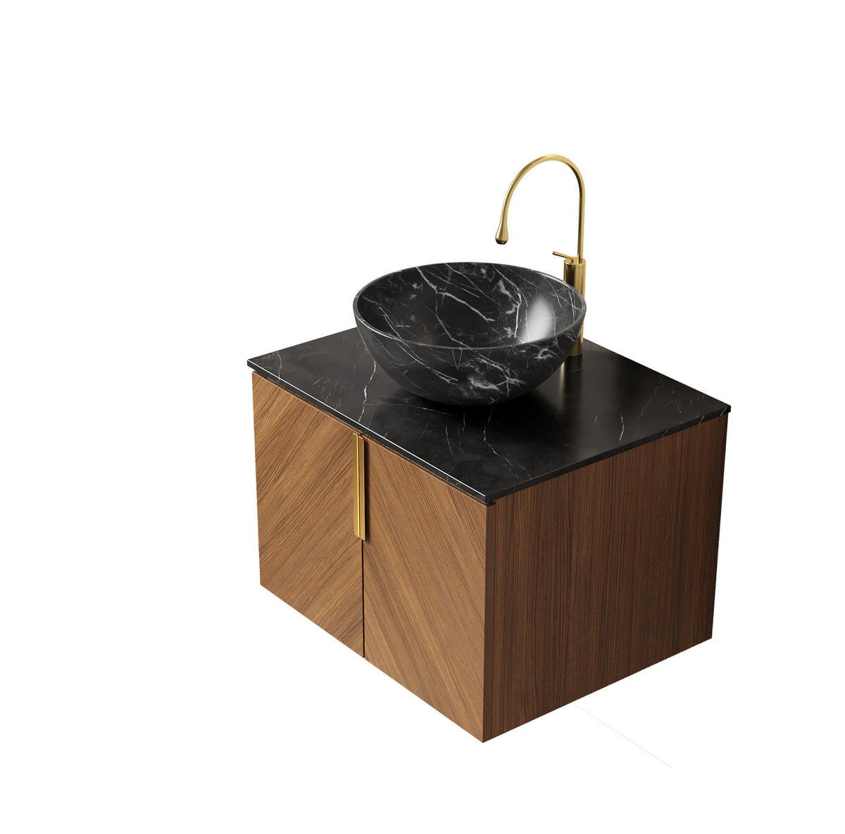 WASCHTISCH mit Unterschrank 61 cm Schwarz/Braun Eiche - Schwarz, Holzwerkstoff (50/55.1/61cm) - Beauniv