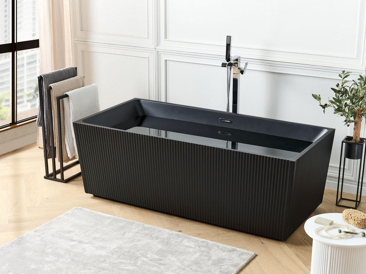 FREISTEHENDE BADEWANNE 80x170x60 cm schwarz Gocta - Schwarz, Kunststoff (80/60/170cm) - Beliani