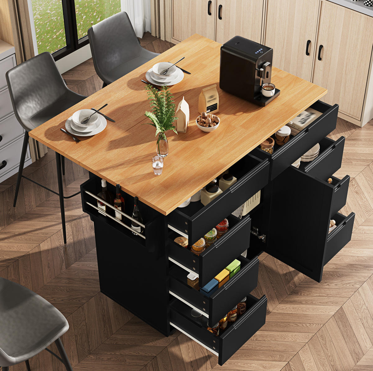 KÜCHENINSEL mit Klapptisch 122 x 74,5 x 91,5 cm Schwarz - Schwarz, Holz (74.5/91.5/122cm) - Beauniv