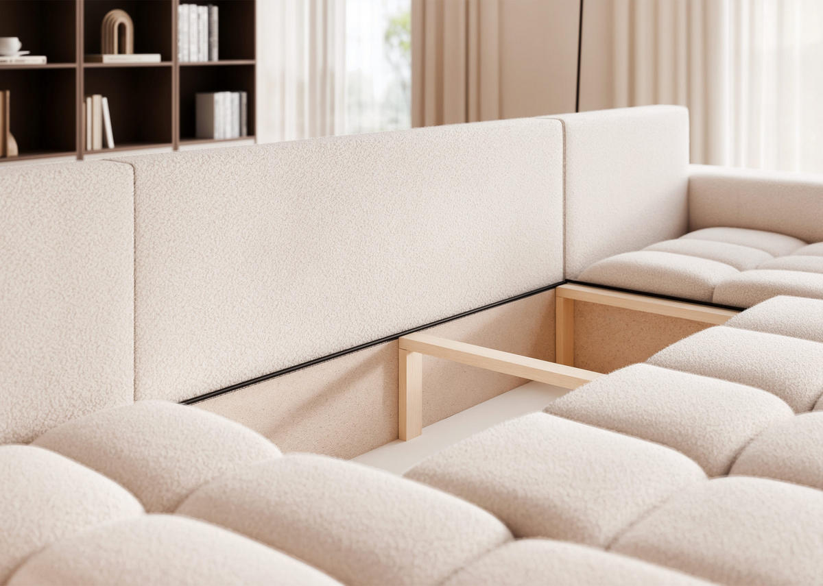 WOHNLANDSCHAFT OFI mit Schlaffunktion und Bettkasten Creme - Creme, Holzwerkstoff/Kunststoff (318/79/145cm) - Idohome