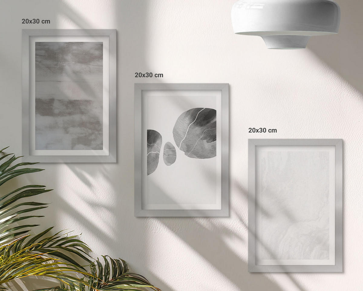 BILDER SET 3er Set - 20x30 cm Silberner Rahmen - Abstrakte moderne Strukturen - Silberfarben, Kunststoff (20/30cm) - TULUP