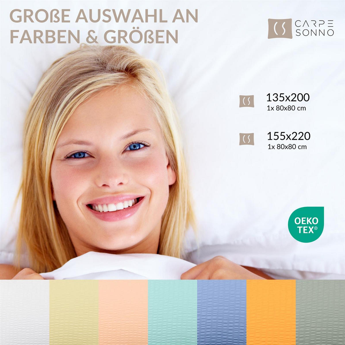 SEERSUCKER-BETTWÄSCHE 155x220 Uni Sommer Bettbezug Bügelfrei aus 100% Baumwolle, Bettbezüge einfarbig Mint Grün - Mintgrün, Textil (155/220cm) - Carpe Sonno