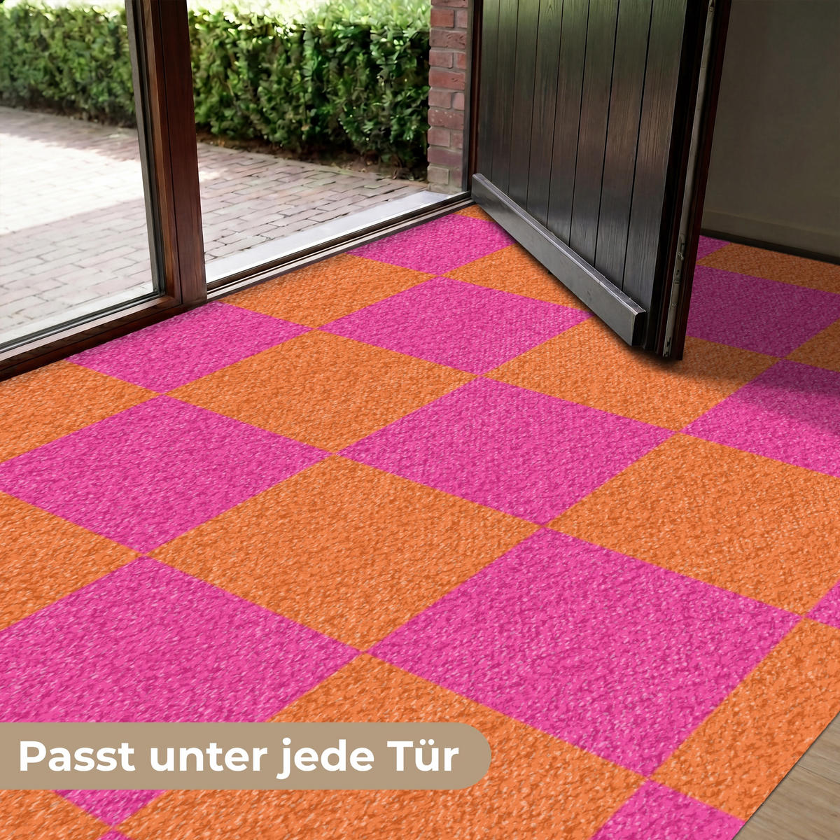 FUSSMATTE Schachbrettmuster - Orange - Rosa - Blöcke Schmutzfangmatte 180x120 cm - Pink, Kunststoff (180/120cm) - MuchoWow