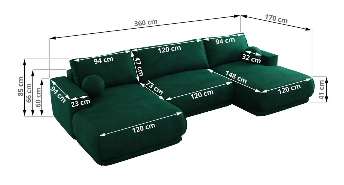 SEDACIA SÚPRAVA RINA U Tmavozelená Zamat - čierna/tmavozelená, textil/plast (360/85/170cm) - MKS