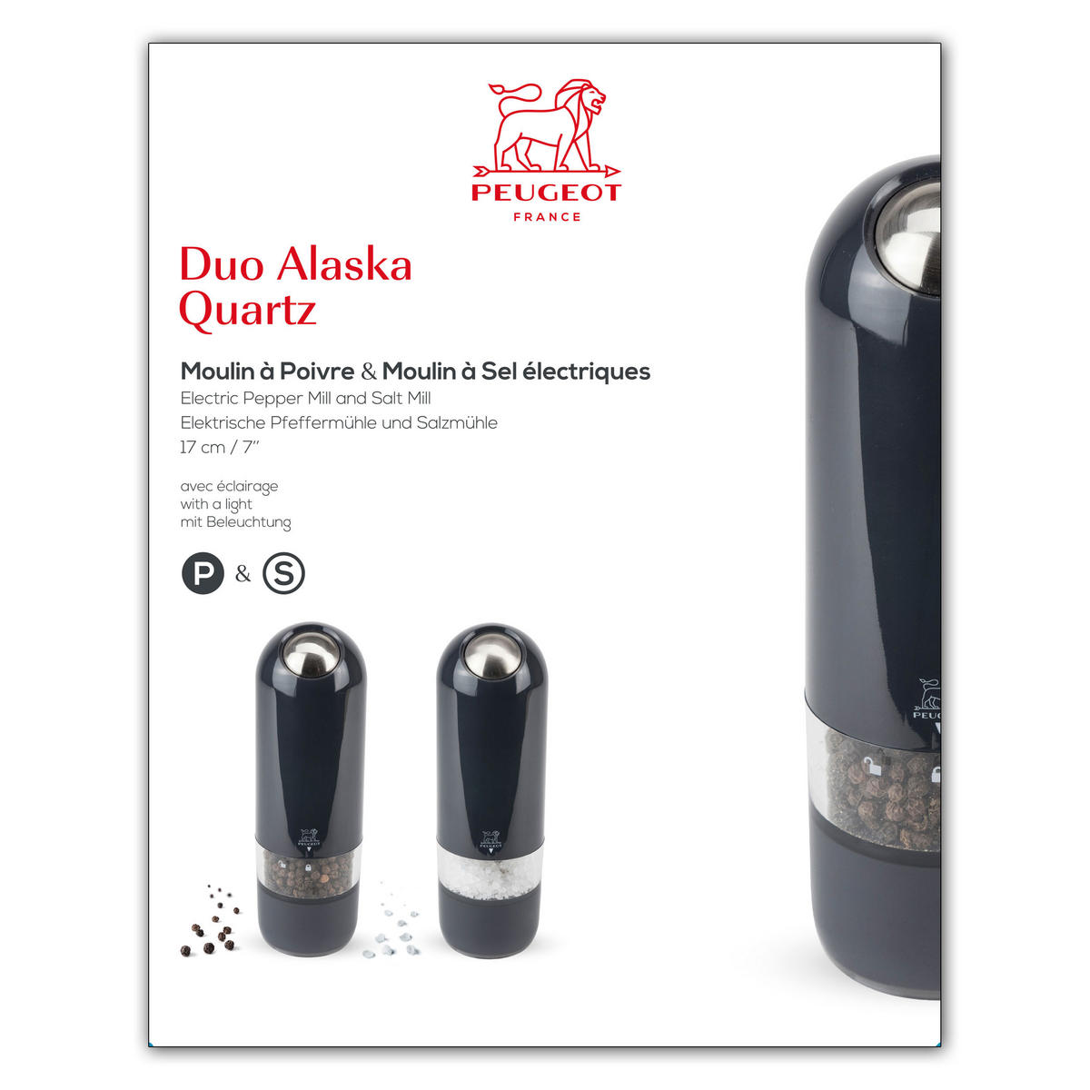 MÜHLENSET Elektrisch Alaska 17cm Pfeffer- & Salzmühle Kunststoff Stahlmahlwerk Quarzgrau - Grau, Kunststoff (11/17/5.5cm)