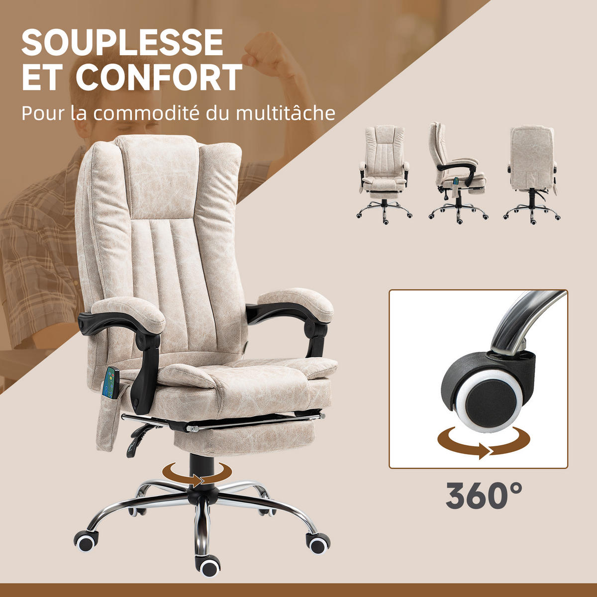 CHEFSESSEL DE-11807 Massage & Heizung Creme - Creme, Metall (70/120/62cm) - ComfortXL