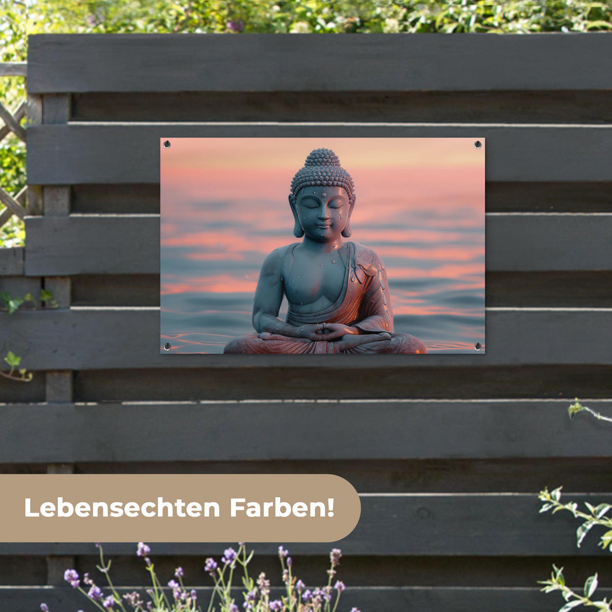 ZAHRADNÍ PLAKÁT Buddha - Socha - Buddha - Voda - Umění - Buddha 90x60 cm - šedohnědá, plast (90/60/0.2cm) - OnlyWow