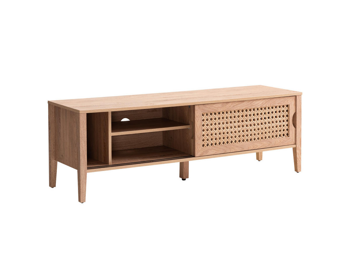 TV-MÖBEL mit 2 Schiebetüren Rattan-Dekor - L138 cm - Apfelbaumfarben, Holzwerkstoff (39.6/45.5/138cm) - Calicosy