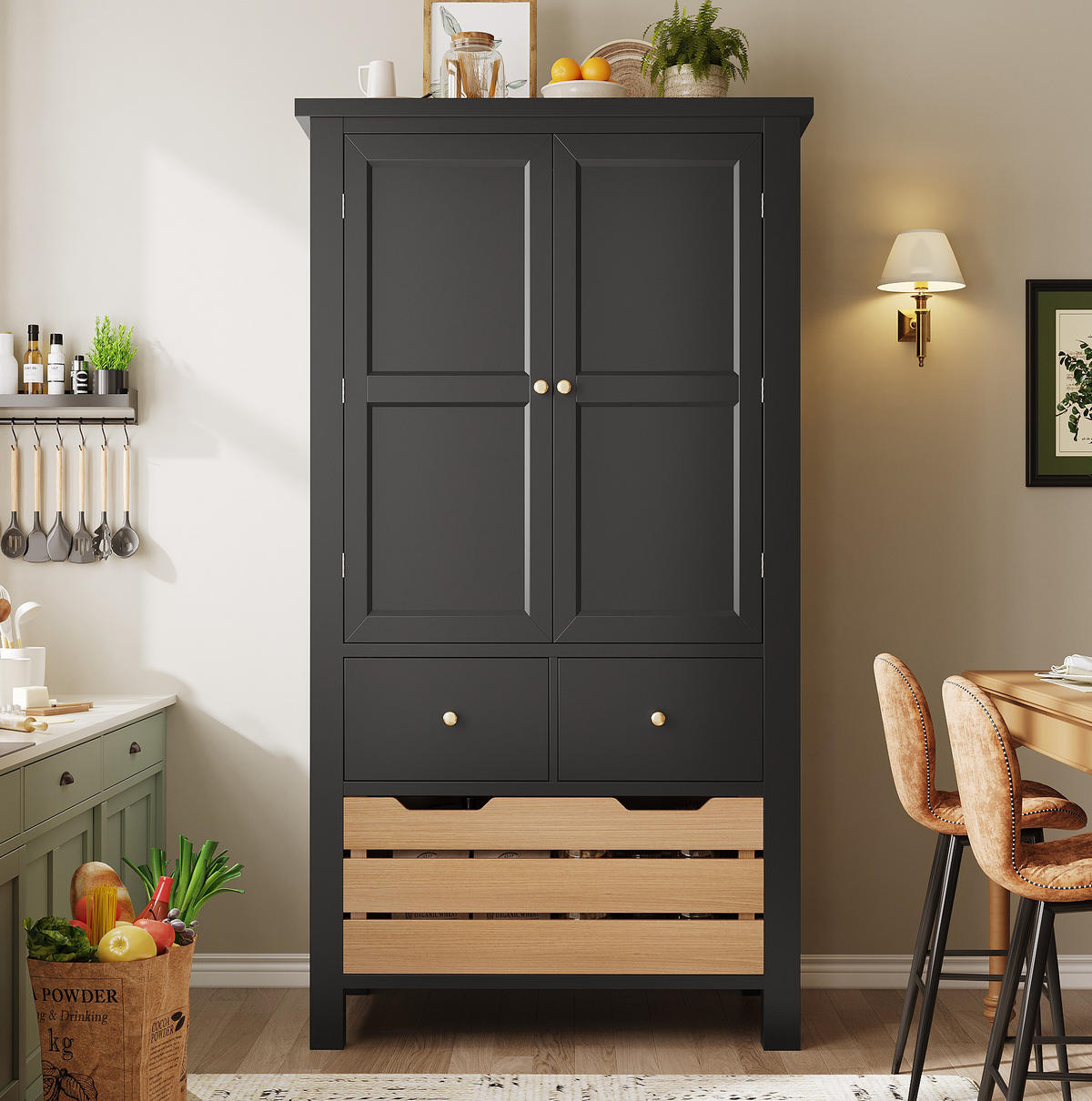 HIGHBOARD mit Schubladen 80/40/140 cm in Schwarz mit viel Stauraum - Schwarz, Holzwerkstoff (80/140/40cm) - BEAOK