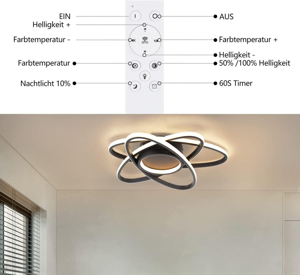 LED-DECKENLEUCHTE Verena 53/50/8 cm - Schwarz, Metall (53/50/8cm) - Nettlife