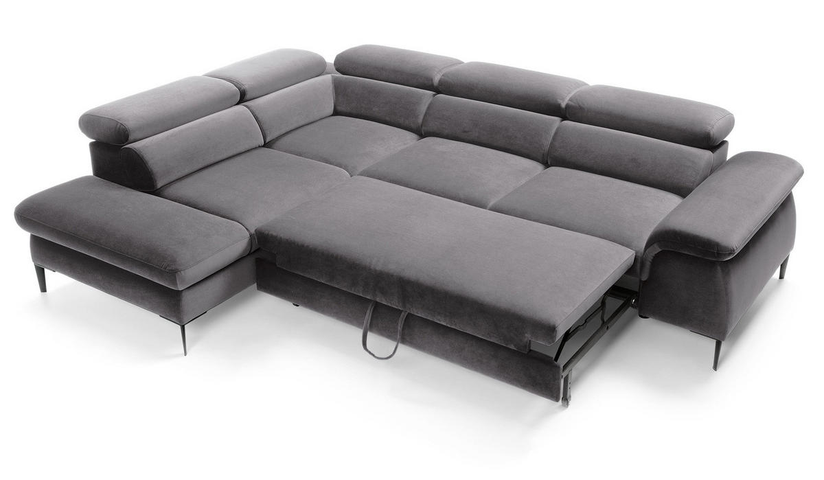 SCHLAFSOFA 280 cm Amaro L mit verstellbaren Kopfstützen, Links, Grau - Grau, Holz (280/214cm) - Emporius