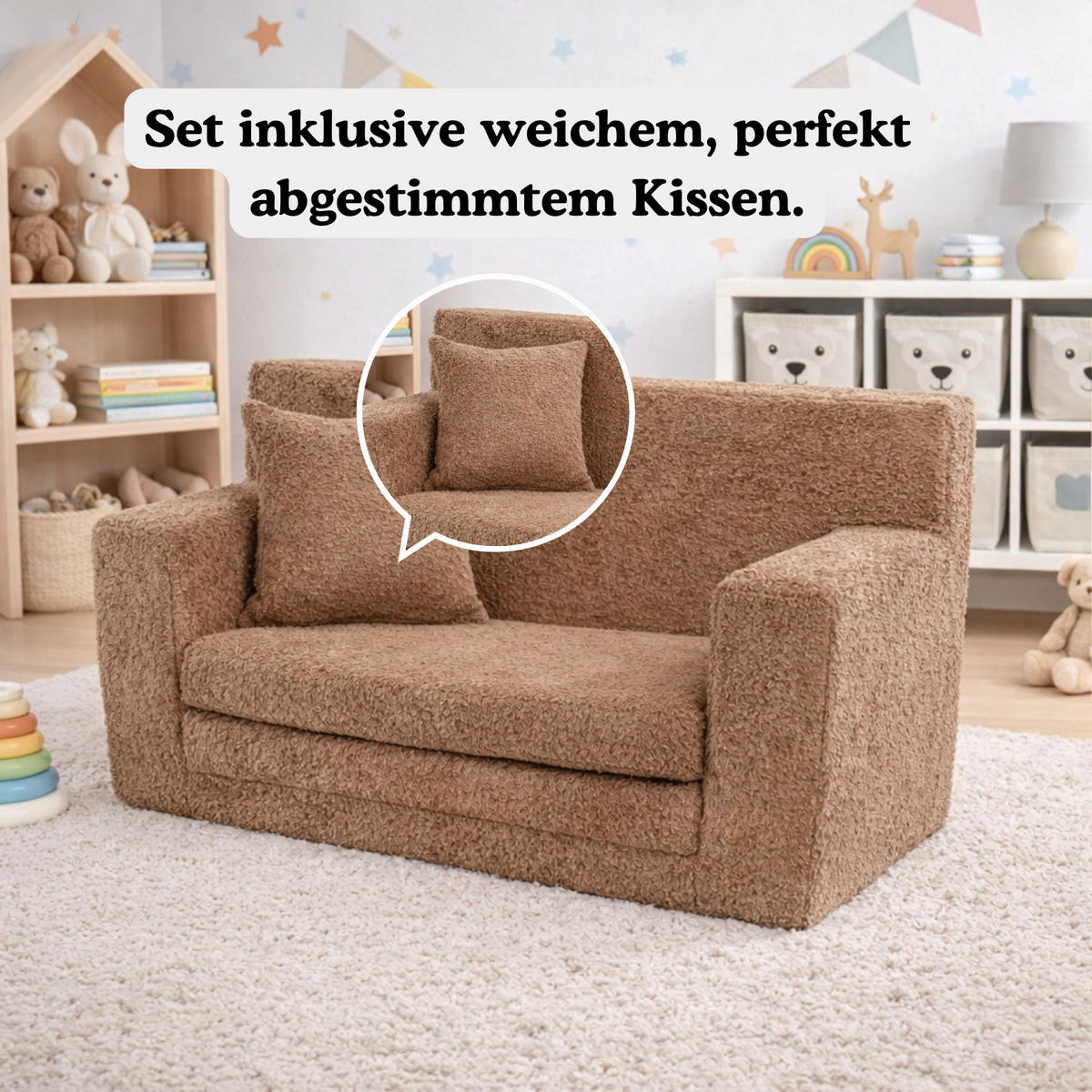 KINDERSOFA David – Stilvoller Komfort für das Kinderzimmer - In den Trendfarben - Braun, Textil (83/47/43cm) - Fortisline