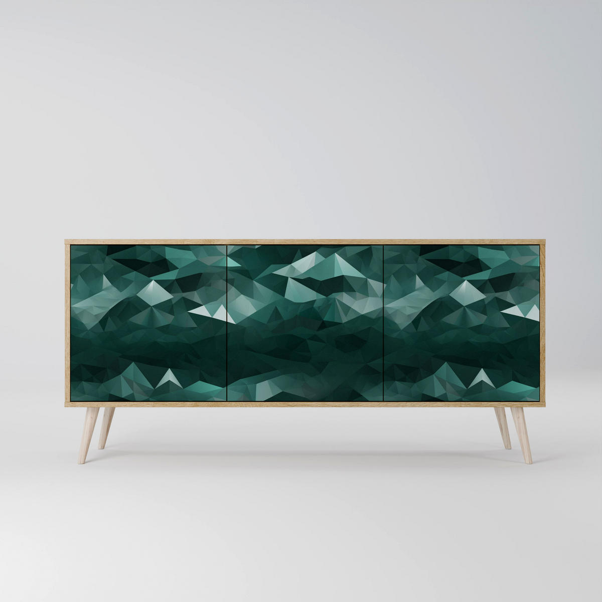 SIDEBOARD POLYGONAL FLOATING, Eicheneffekt, 164,5x42x77,5 cm, 3 Türen - Eichefarben/Buchefarben, Holzwerkstoff/Buchenholz (164.5/77.5/42cm) - SpaceRebels