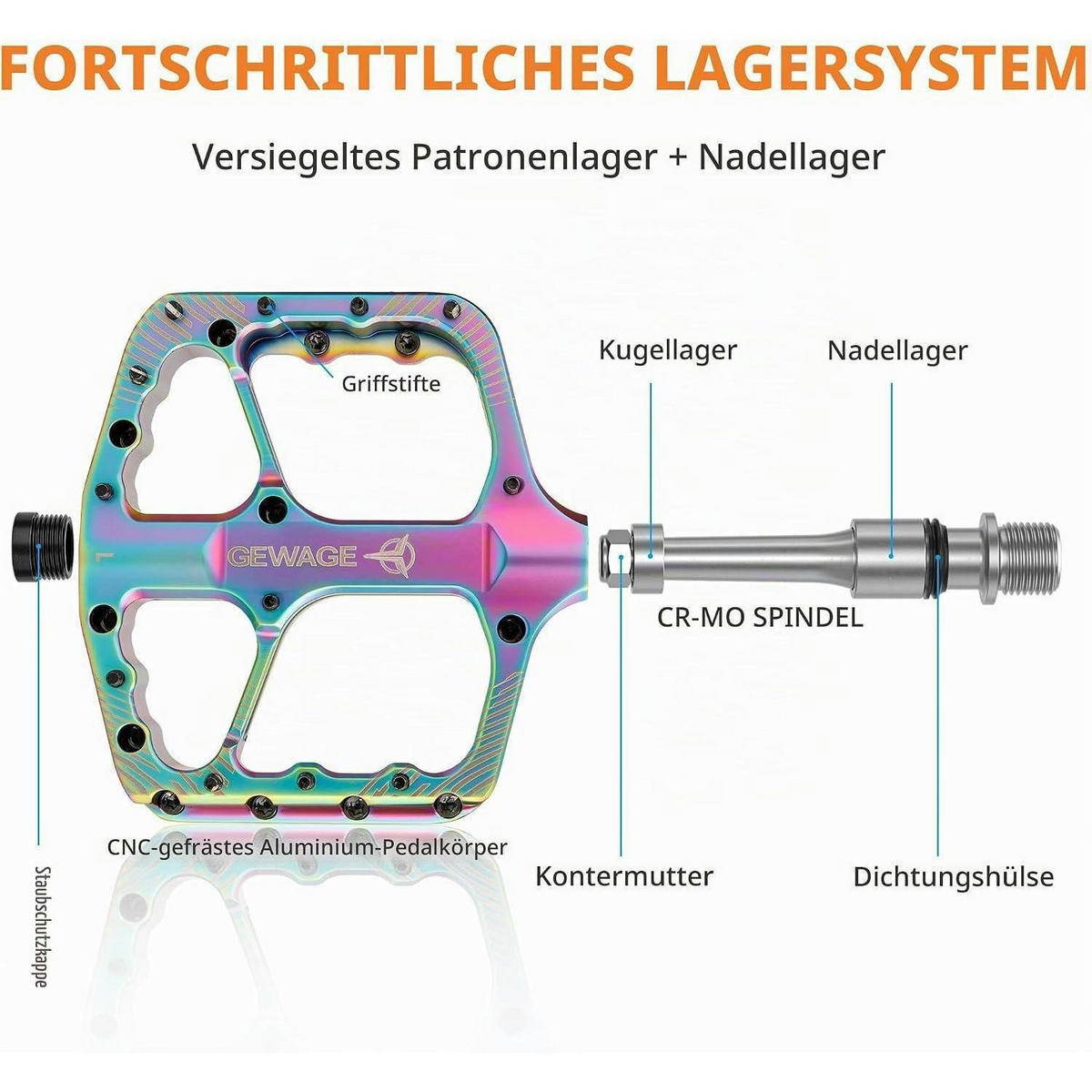 FAHRRADPEDALE Set Aluminium CNC mit Chromstahl Achse und Kugellager - Multicolor, Metall (11/1.5/11.5cm)