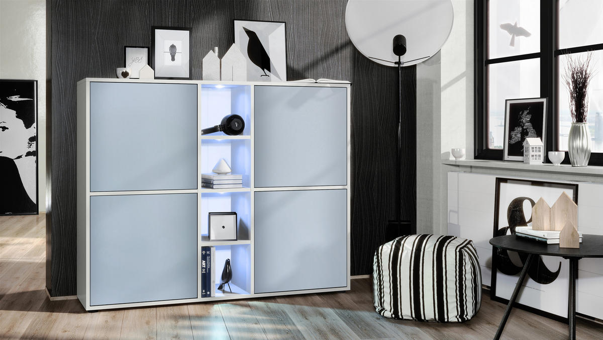 HIGHBOARD Cuba Türen in Denim matt - Pastellblau, Holzwerkstoff (130.5/105.5/35.5cm) - Vladon