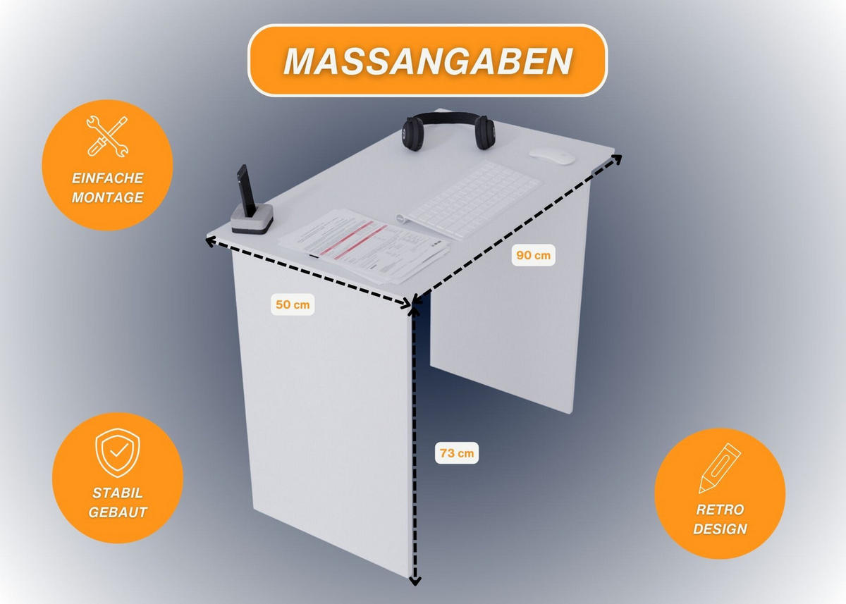SCHREIBTISCH Weiß 90/50/73cm - Weiß, Holzwerkstoff (50/90/73cm) - CraftPAK