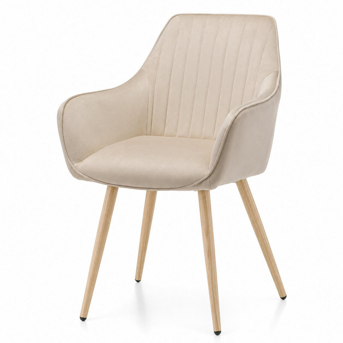 STUHL PASSO gepolstert mit Steppung - beige, Beine in Holzoptik - Samt Velours - Ecru/Eichefarben, Textil/Metall (58/87/60cm) - NEW HOME