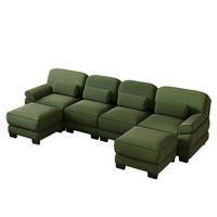 WOHNLANDSCHAFT 4-Sitzer U-Form mit 2 Hockern, DE-42659, Grün - Grün, Holz (336/94/161cm) - ComfortXL