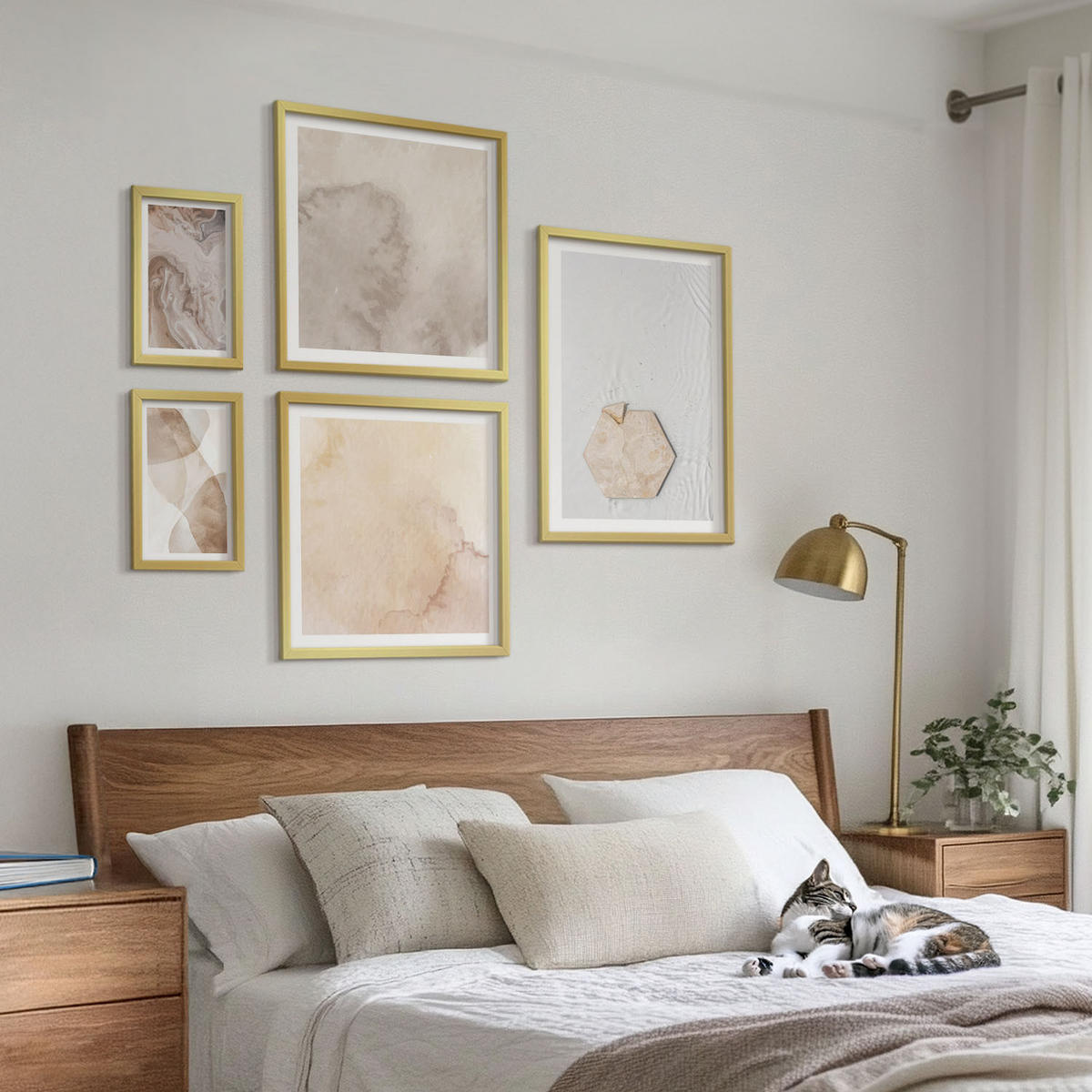 BILDER SET 5er Set - 50x50 cm & 20x30 cm & 40x60 cm Goldrahmen - Designabstraktion, Naturinspiration - Goldfarben, Kunststoff (40/60cm) - TULUP
