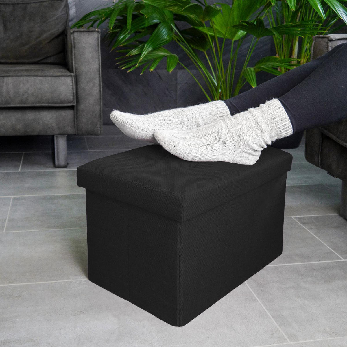 SITZBOX Faltbar mit Stauraum 49/30/30 cm (Schwarz) - Schwarz, Textil (30/30/49cm) - Intirilife