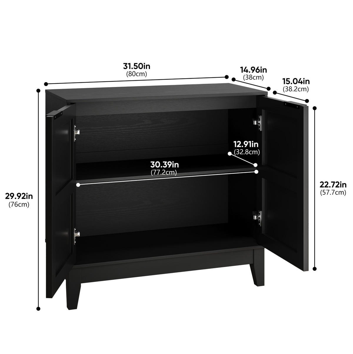 SIDEBOARD 80/38/76 cm schwarz aus MDF mit verstellbarem Einlegeboden - Schwarz, Holzwerkstoff (80/76/38cm) - OKWISH