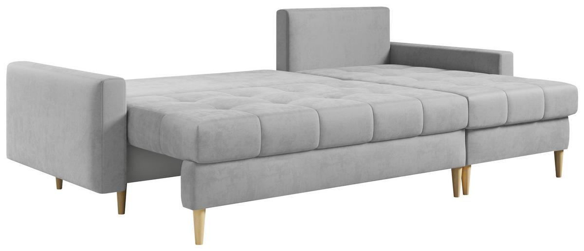 ECKSOFA Astra Hellgrau Velvet - Hellgrau/Braun, Holz/Textil (220/140cm) - MKS