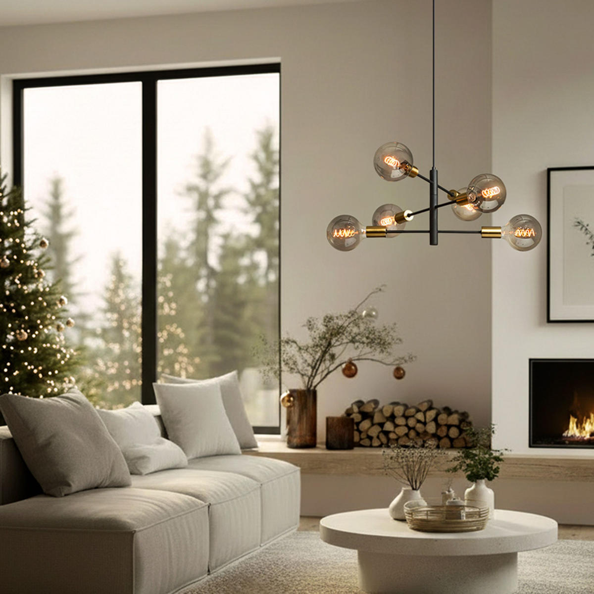 PENDELLEUCHTE ARTEMIA 6 Schwarz 90 W - Schwarz, Metall (30/30/120cm) - Rendl