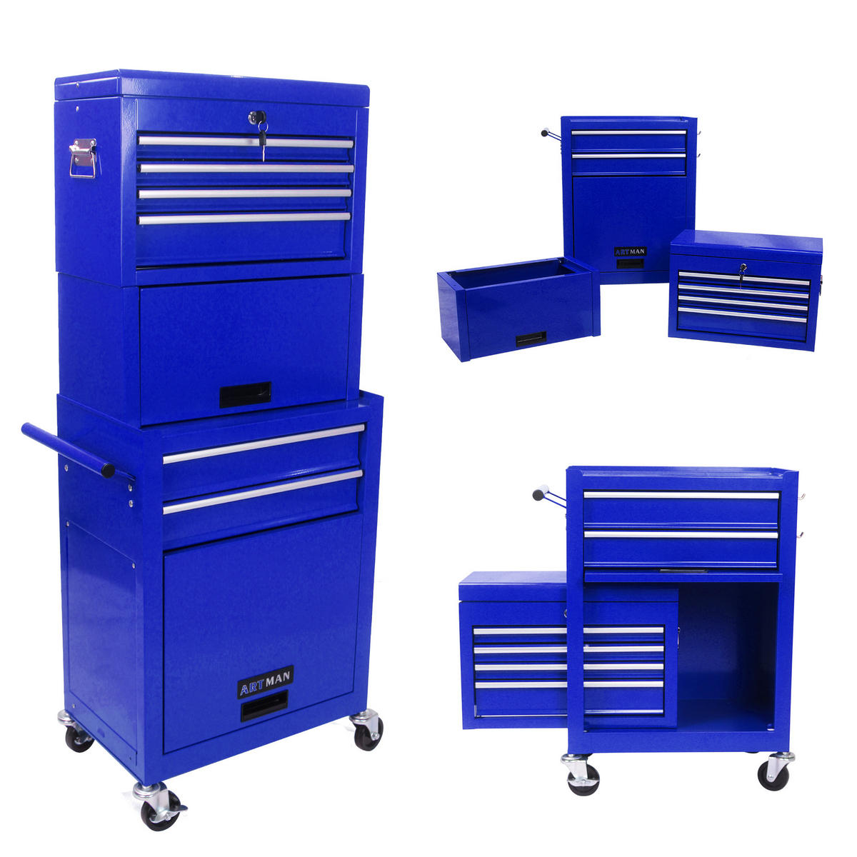KOMBINATIONSKOFFER – mit 6 Schubladen und 4 Lenkrollen (blau) - Blau, Metall (33/110/60cm) - DCA