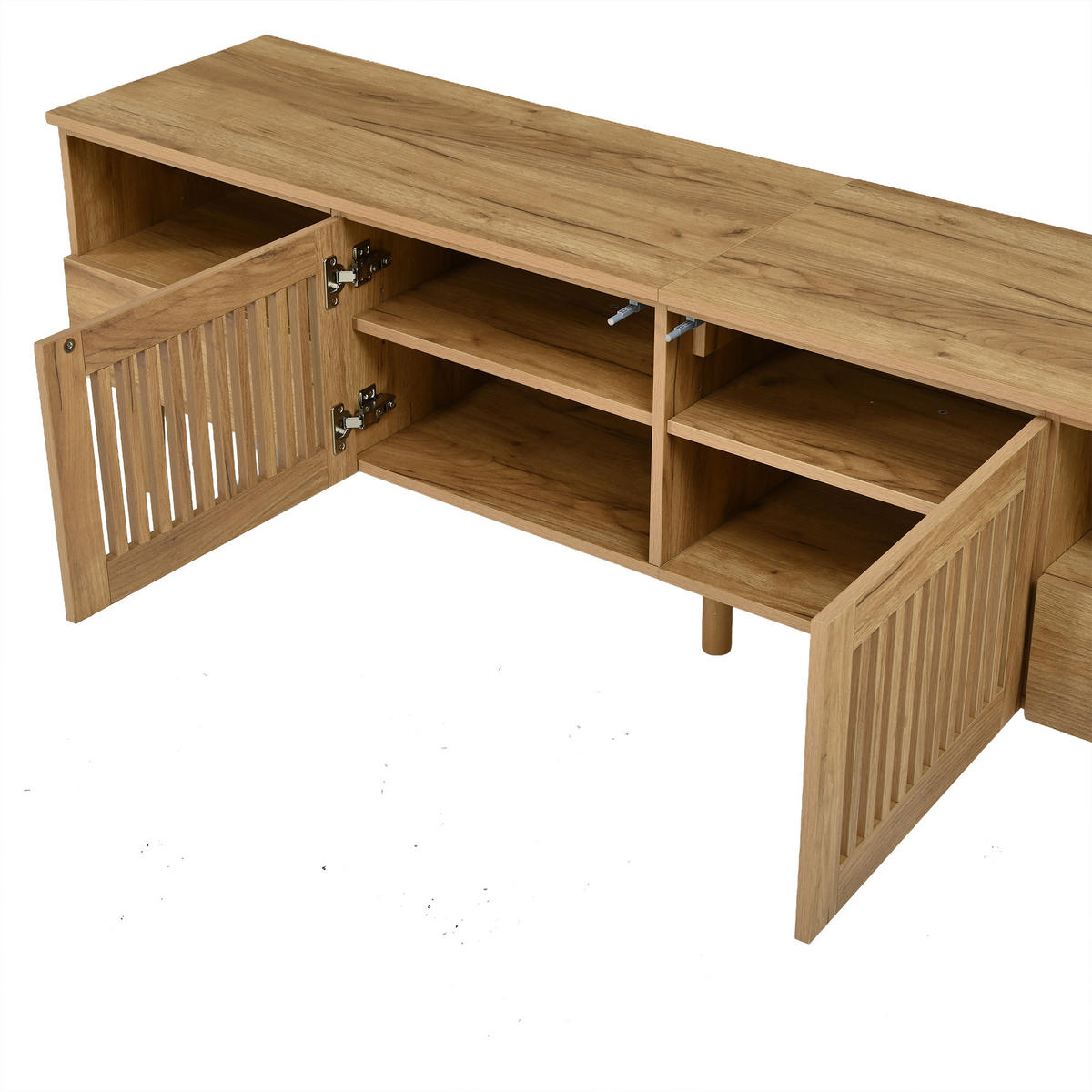TV komoda 180/40/51 cm s rešetkastim vratima i ladicama u izgledu drva - prirodne boje/boje oraha, drvni materijal (180/51/40cm) - CHICFURN