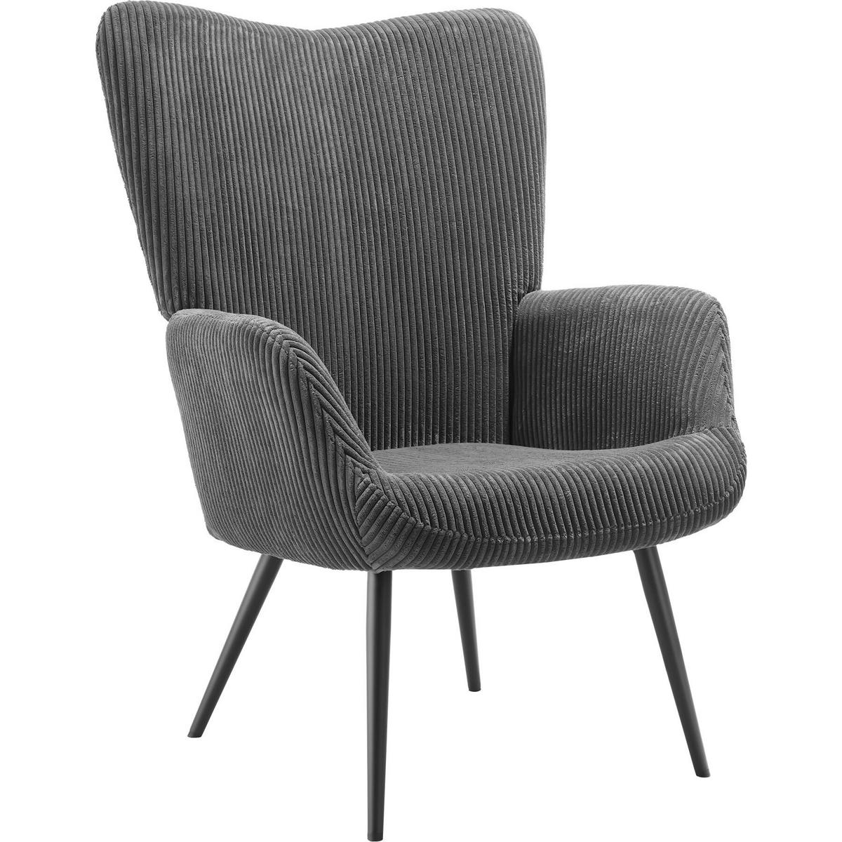 SESSEL Hygge,72 x 76 x 100,5 cm,Breitcord anthrazit/schwarz - Anthrazit/Schwarz, Kunststoff (72/100.5/76cm) - tectake