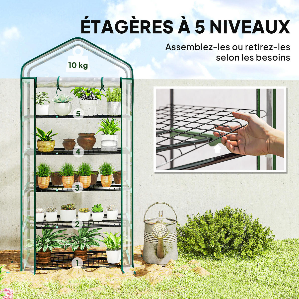 GEWÄCHSHAUS DE-12065 5 Etagen mit Rolltür Transparent - Transparent, Kunststoff (49/193/90cm) - ComfortXL