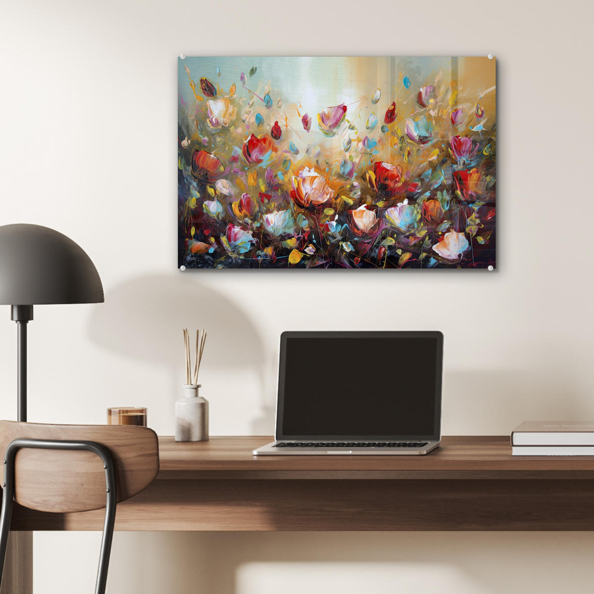 ACRYLGLASBILD Blumen - Kunst - Natur - Ölgemälde 60x40 cm - Multicolor, Glas (60/40cm) - MuchoWow