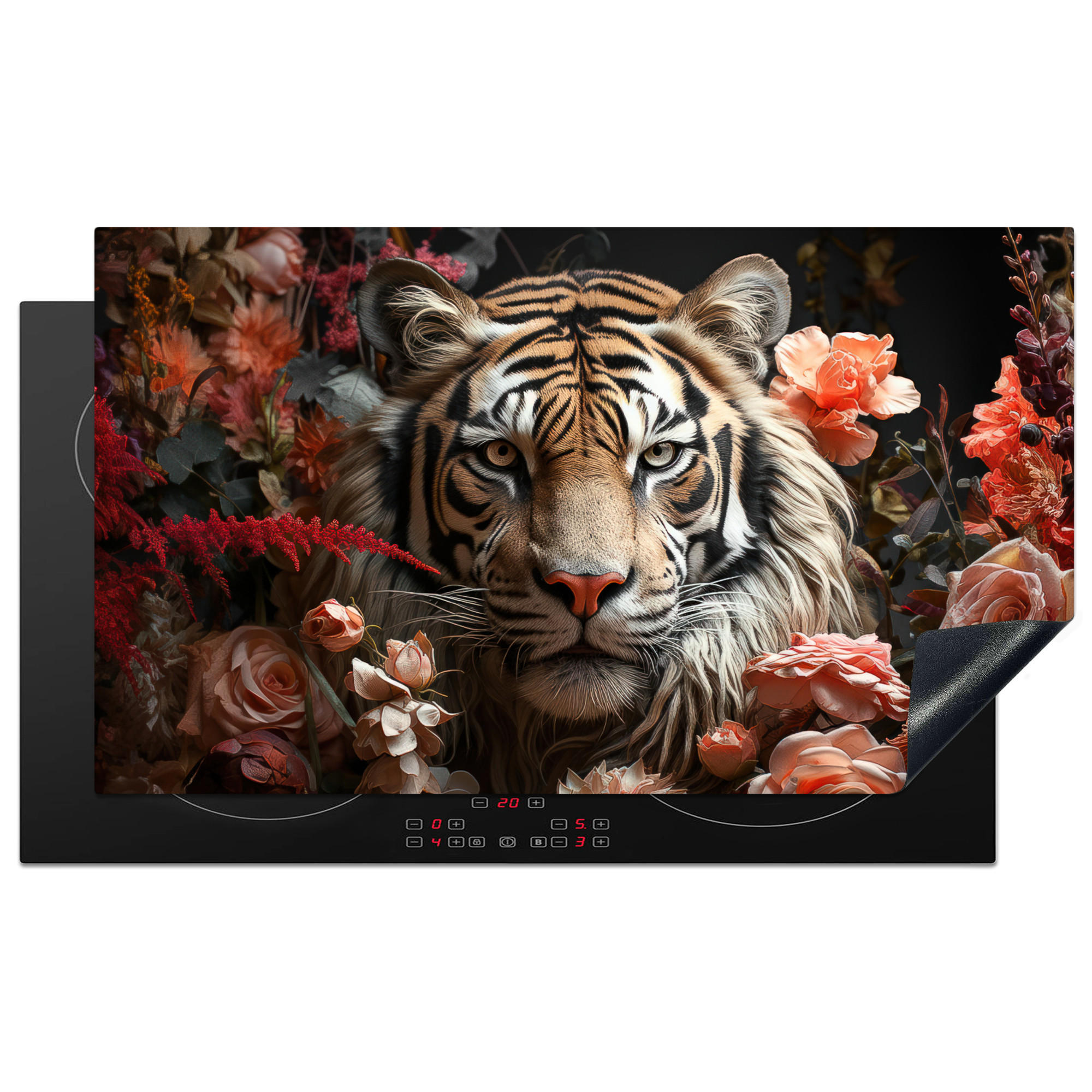 HERDABDECKPLATTE Tiger - Tier - Natur - Floral - Botanisch 90x52 cm - Orange, Kunststoff (90/0.2/52cm) - MuchoWow