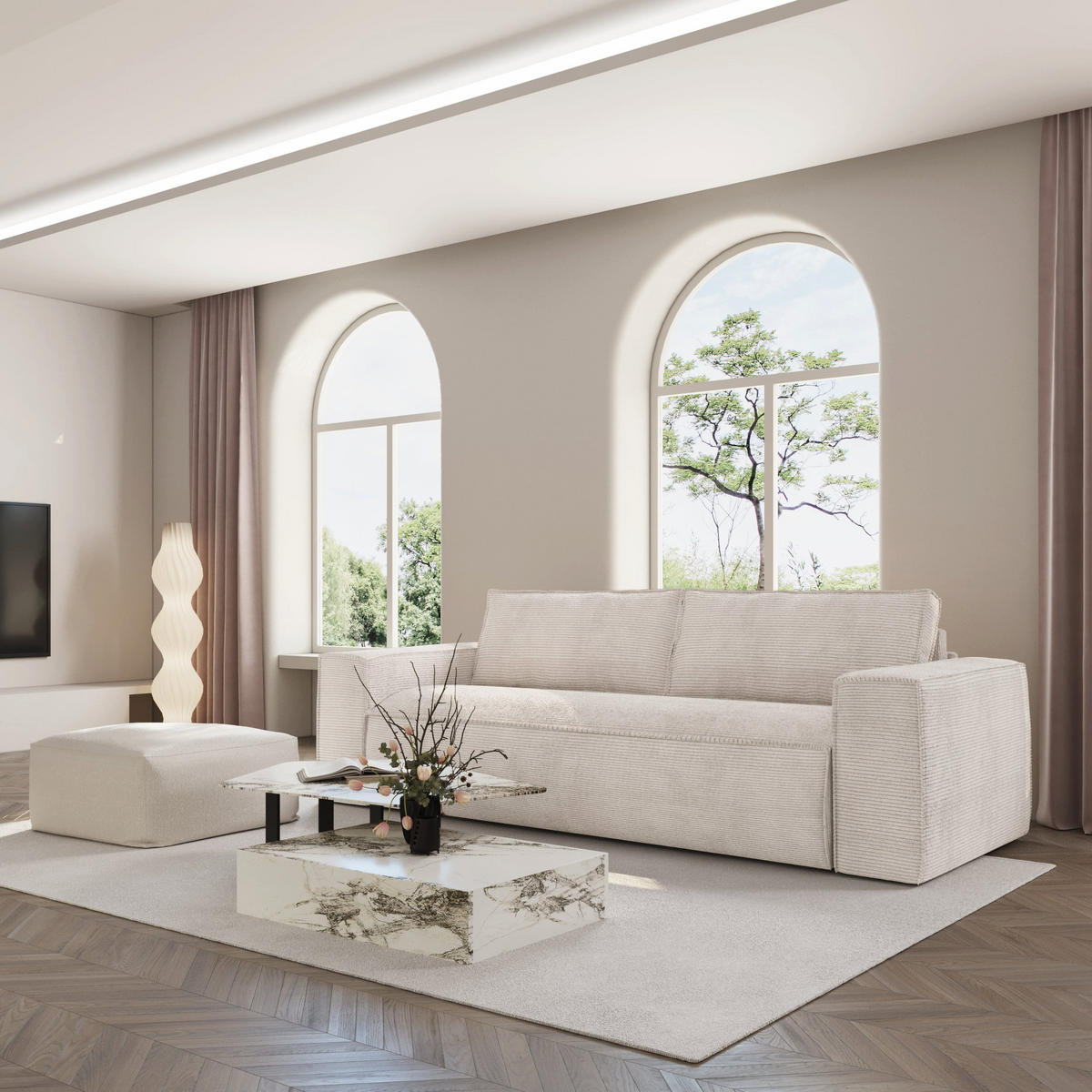 SCHLAFSOFA EXPRESS Dunlopillo Kordstoff creme 160 cm - Creme, Textil (234/90/100cm) - Sia Home