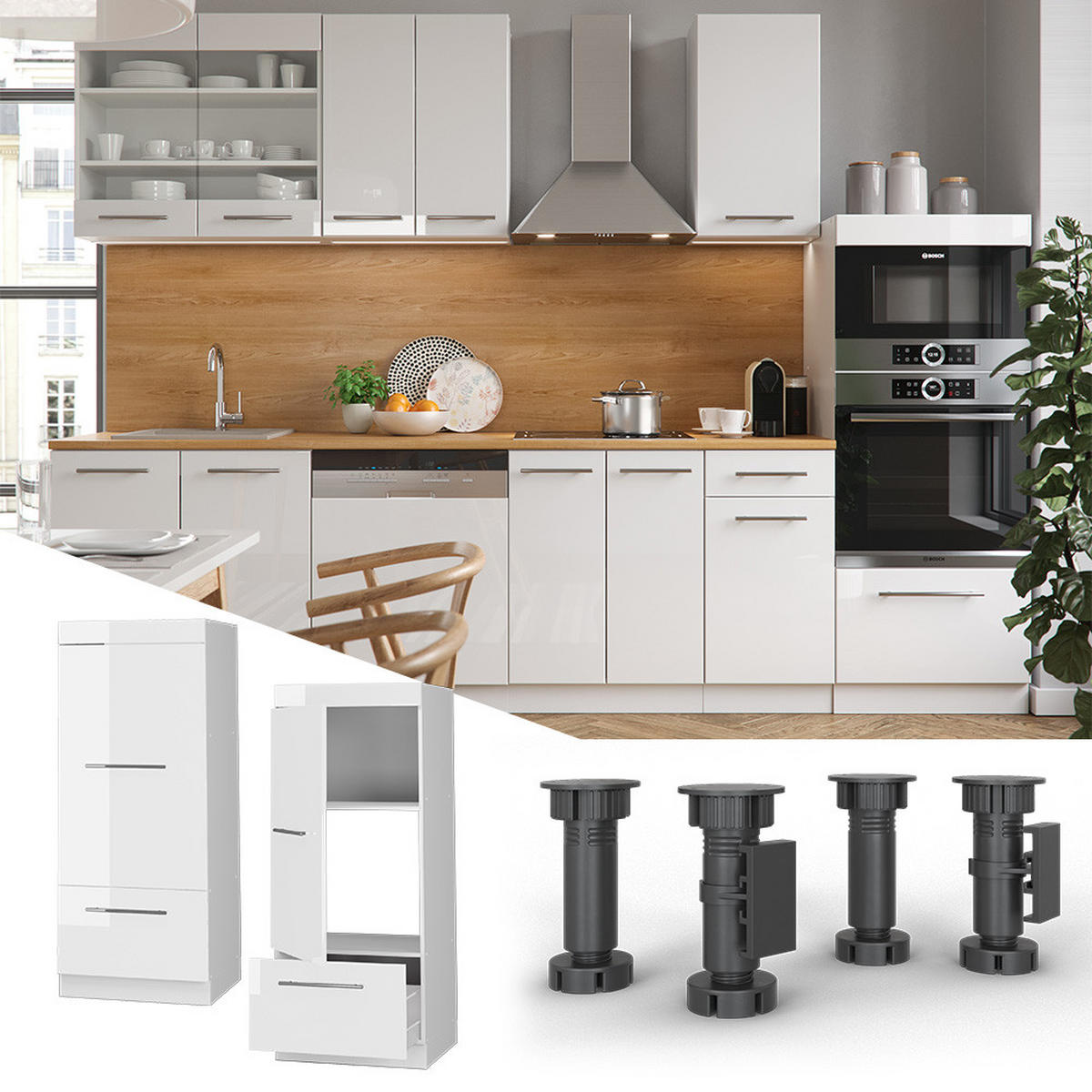 MIKROWELLENSCHRANK Fame-Line Weiß Hochglanz 60 cm - Weiß Hochglanz/Weiß, Holzwerkstoff (60/153.6/58.1cm) - Vicco