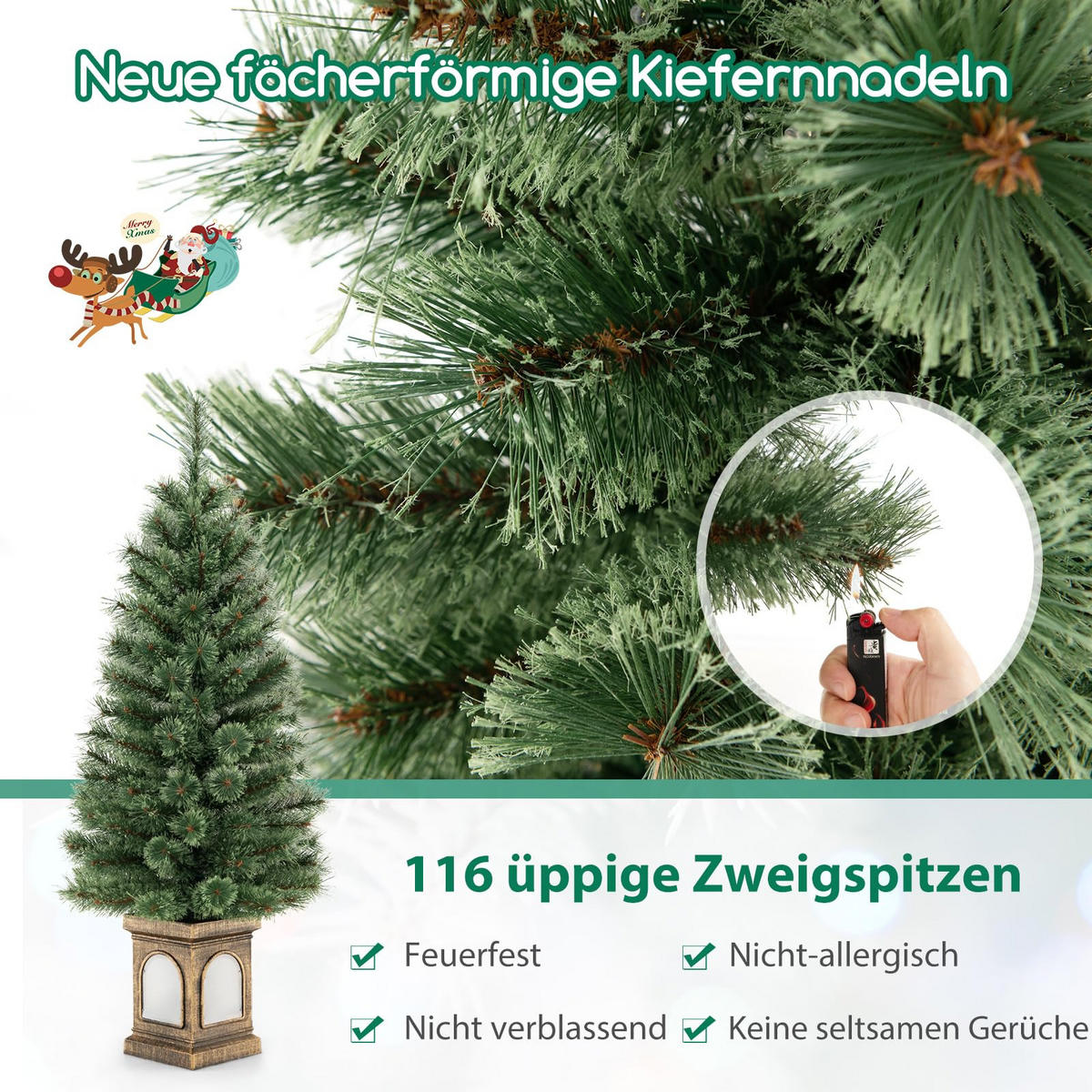 WEIHNACHTSBAUM Tannenbaum im Topf mit LEDs und Timer 120 cm grün - Grün, Kunststoff (120cm) - COSTWAY