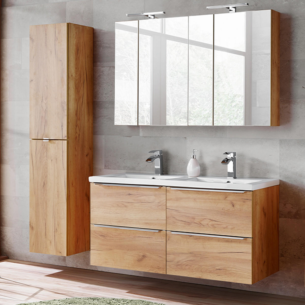 DOPPELWASCHTISCH 120cm April Holz - Braun, Holzwerkstoff (120/57/46cm) - Petits-meubles