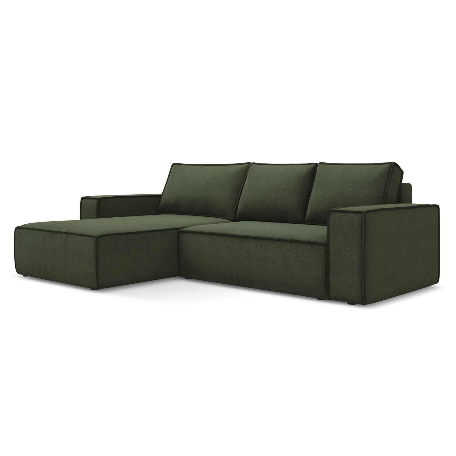 ECKSOFA mit Schlaffunktion Strukturstoff Stoff Grün - Schwarz/Olivgrün, Kunststoff/Textil (185/290cm) - LaMiaSofa