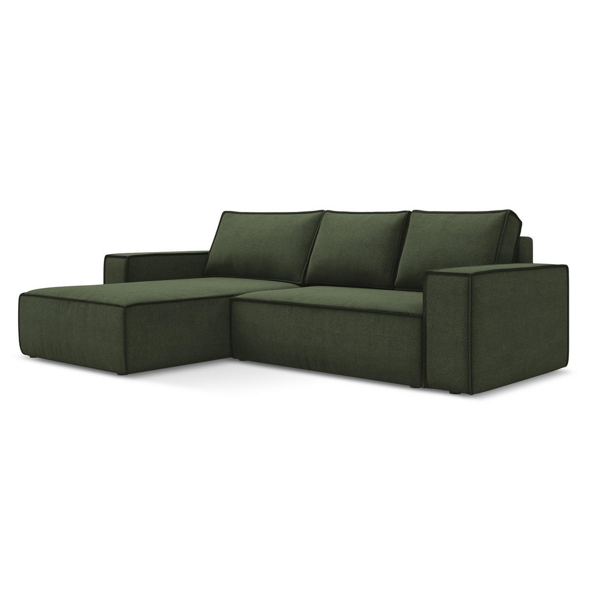 ECKSOFA mit Schlaffunktion Strukturstoff Stoff Grün - Schwarz/Olivgrün, Kunststoff/Textil (185/290cm) - LaMiaSofa
