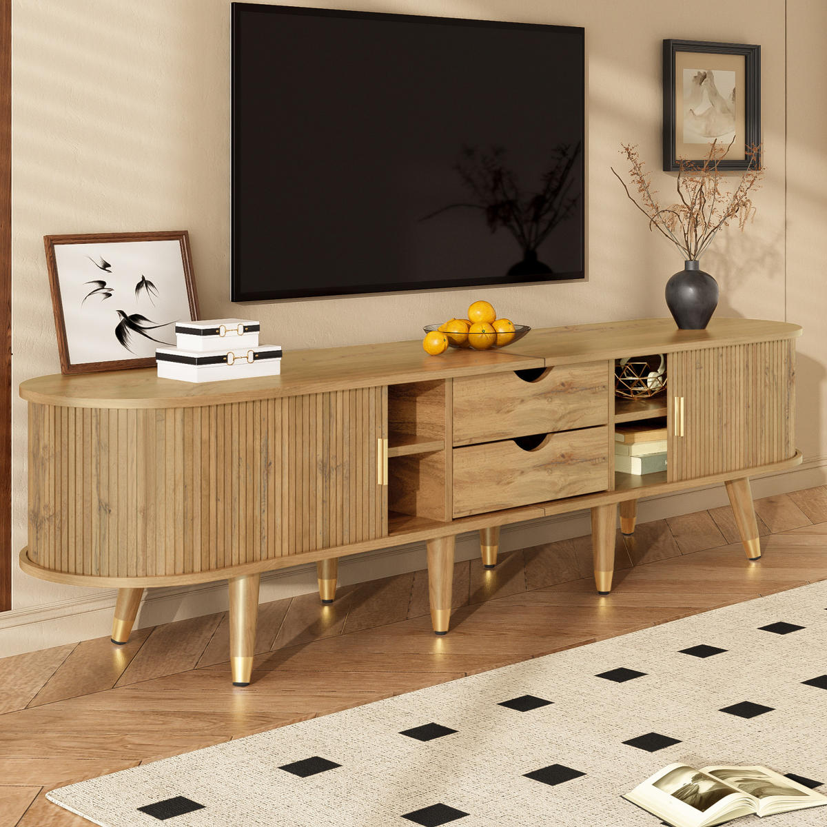 TV-LOWBOARD mit Schiebetüren und Schubladen, moderner TV-Schrank Wohnzimmer - Schwarz, Holz (120/63/30cm) - PARAFTA HOME