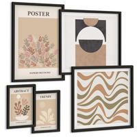 BILDER SET 5er Set - 50x50 cm & 20x30 cm & 40x60 cm Schwarzer Rahmen - Abstrakte Formenmuster - Schwarz, Kunststoff (40/60cm) - TULUP