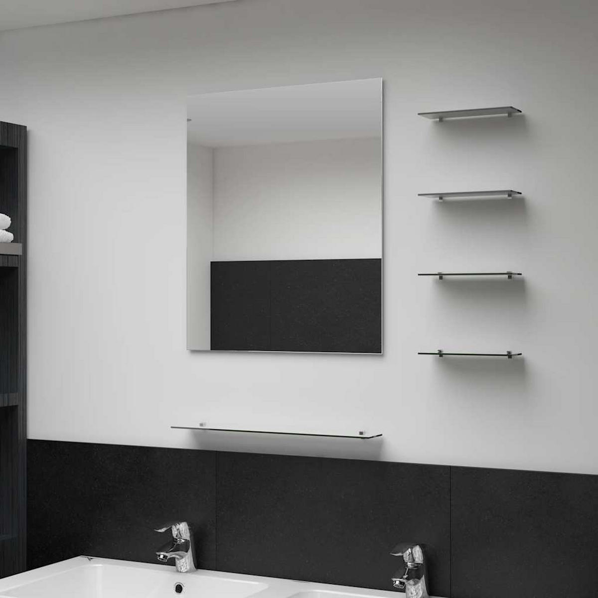 WANDSPIEGEL mit 5 Ablagen Silbern 50×60 cm - Silberfarben, Glas (50/60/10cm) - furnicato