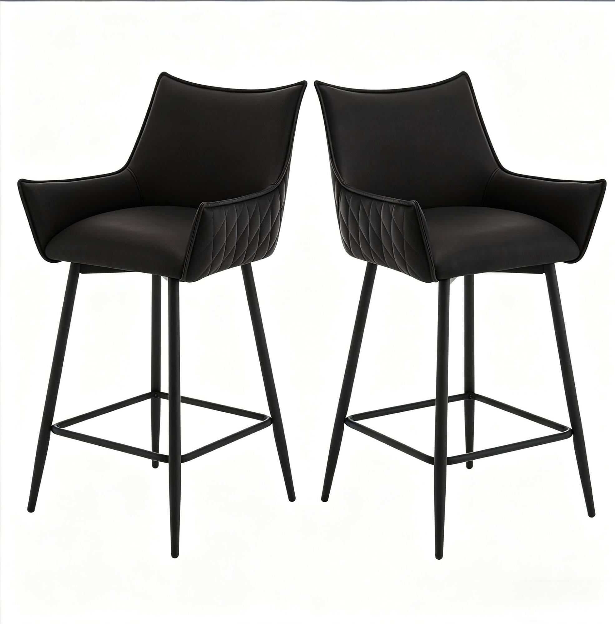 BARHOCKER mit Armlehnen 2er-Set 51 x 49 x 90 cm Anthrazit PU-Leder - Braun, Metall (49/90/51cm) - Meubliv
