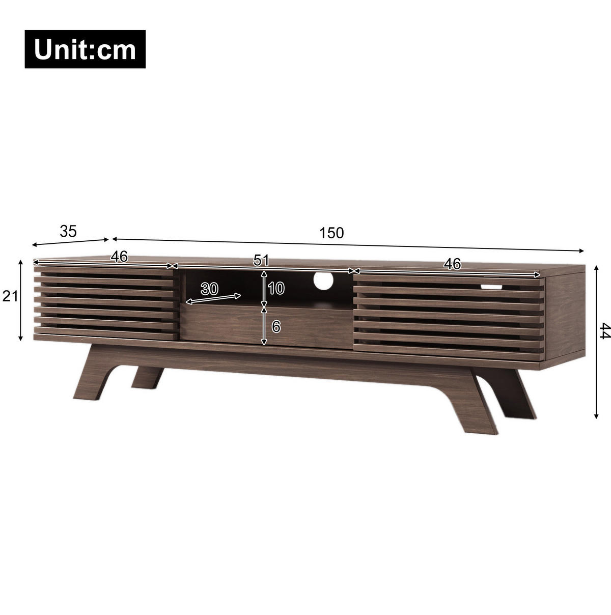 TV ormarić 150/35/44 cm prirodne boje od iverice s 2 vrata ladicom i otvorenim pretincima - svijetlo smeđa, drvni materijal (150/44/35cm) - OKWISH