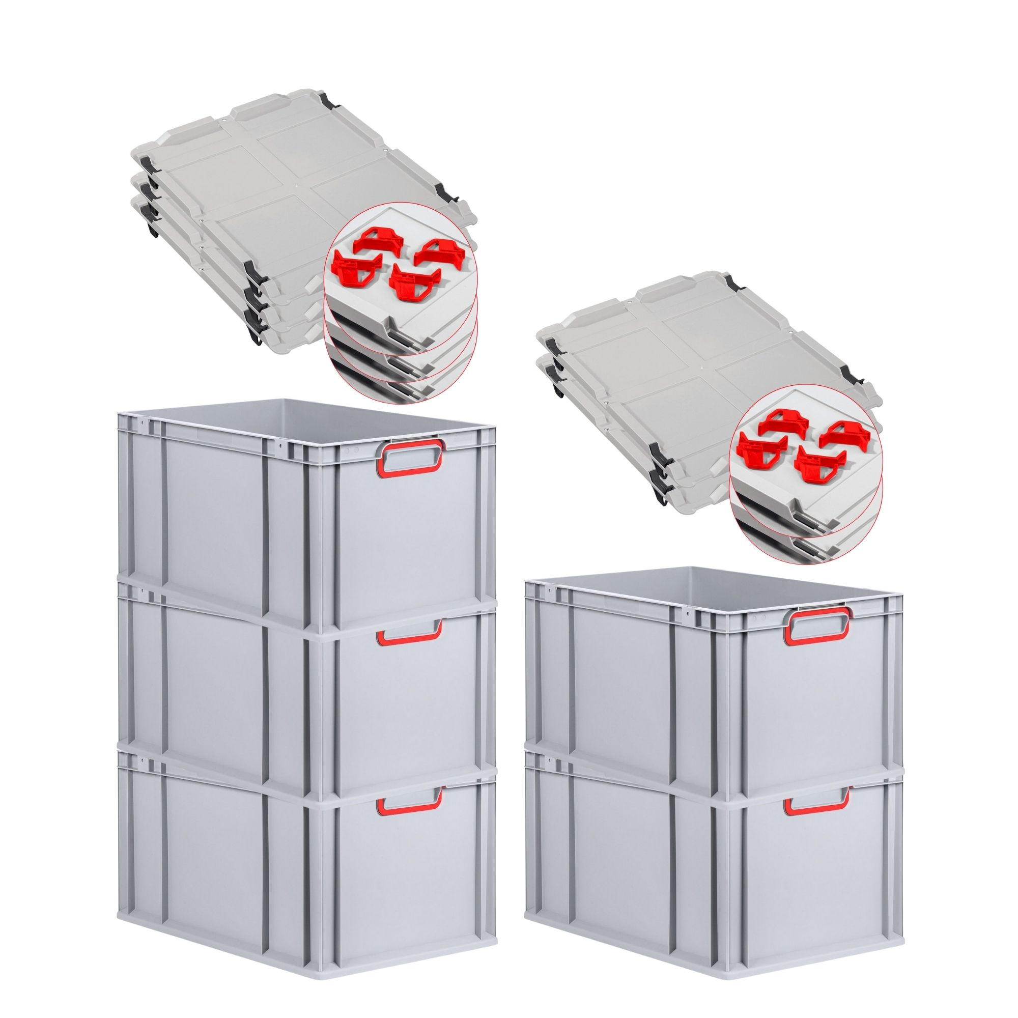 EUROBOX 5x Nextgen Color Mit Auflagedeckel 32x40x60cm Griffe Rot Geschlossen - Rot, Kunststoff (40/32/60cm) - PROREGAL